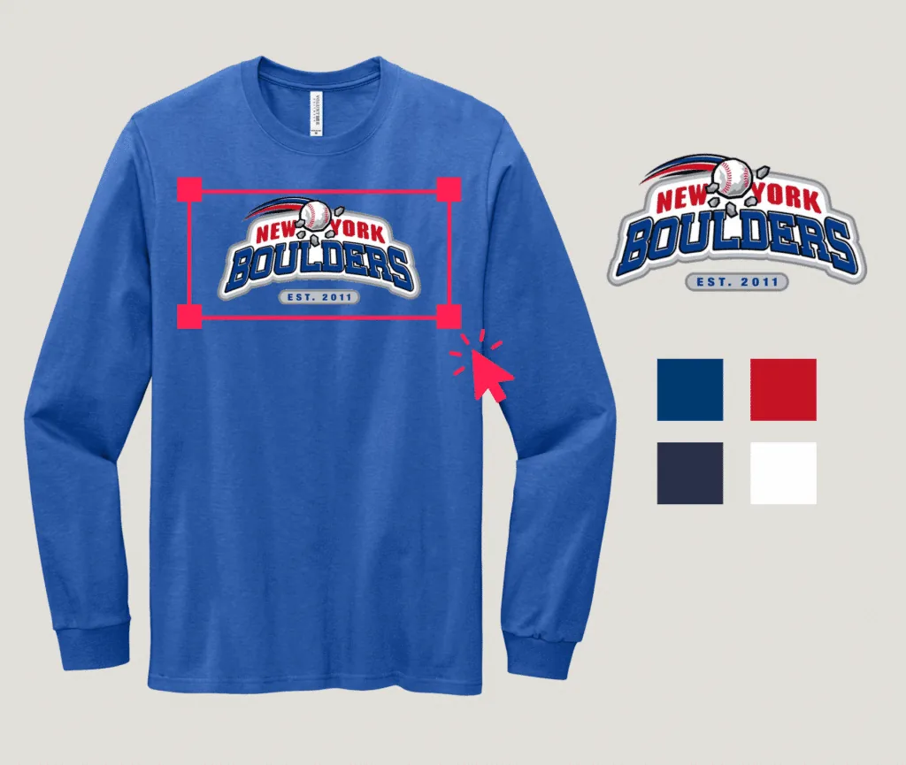 Custom printed New York Boulders long sleeve T-shirt with full front logo.