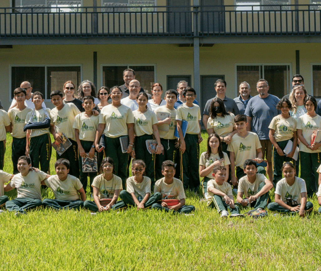 Custom printed school T-shirts worn by students and staff