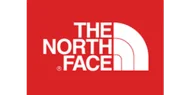 The North Face logo in white on a red background