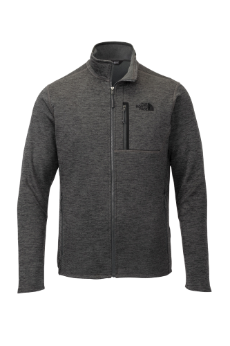 Charcoal The North Face full-zip fleece jacket with a zippered chest pocket displayed on a white background