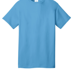Light blue crew neck short sleeve blank t-shirt displayed on a white background