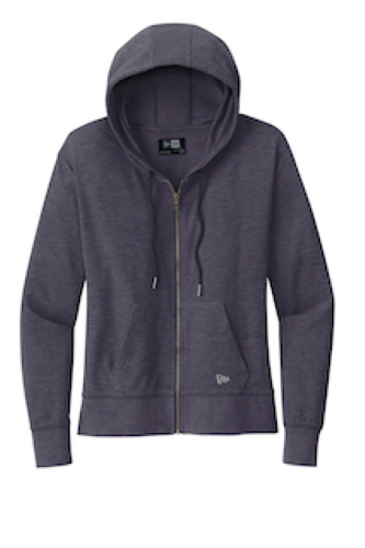 Heather charcoal zip-up hoodie with a drawstring hood and front pockets on a white background