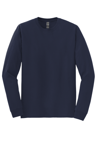Navy long sleeve crew neck t-shirt displayed on a transparent background